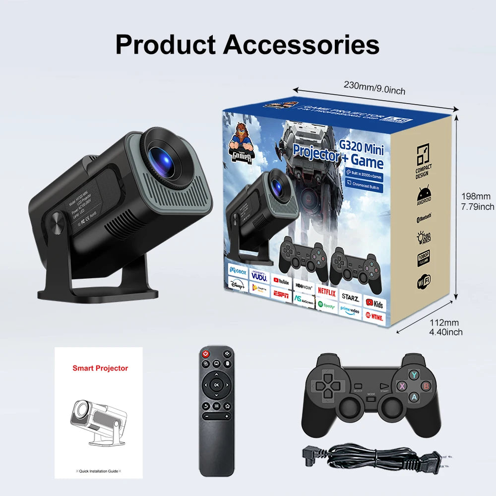 LumioPix™ BR420 Pro Portable Projector With 2 Wireless Game Controllers Built-in 20000+ Games